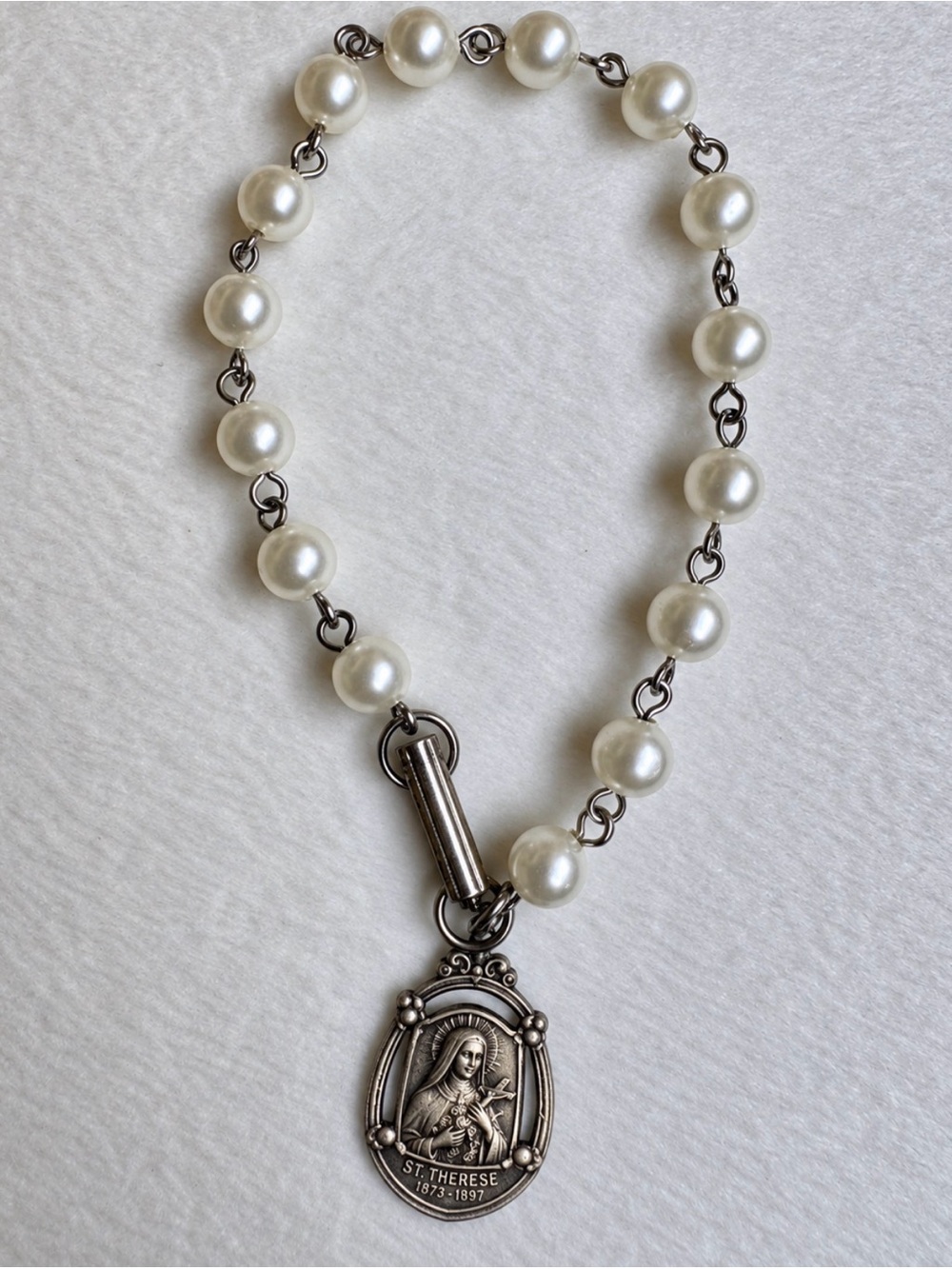 Antique Catholic Slide Chaplet Rosary Bracelet, Sacred Heart & St Theresé Medal